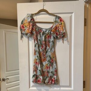 Lost + Wander Orange Ruffled Smocked Mini Dress